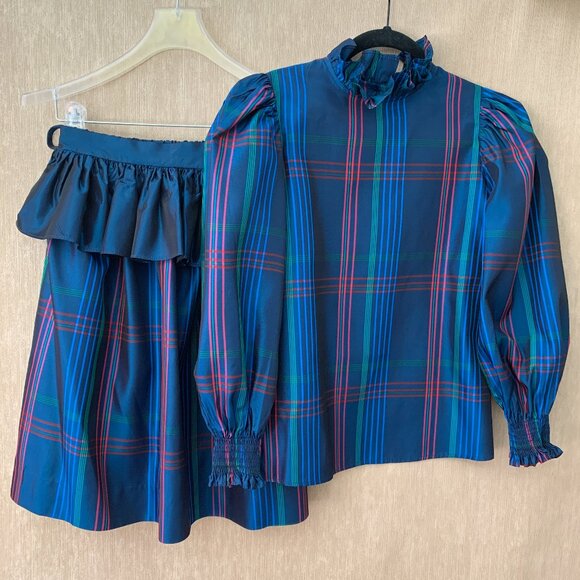 Vintage Yves Saint Laurent Two-Piece Girls’ Taffeta Plaid Outfit - Picture 1 of 12